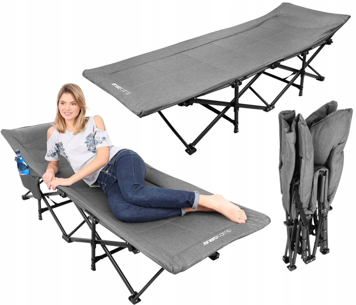 Pat pliant pentru camping, cu saltea si perna, structura metalica, 190x70x37cm, gri [14]