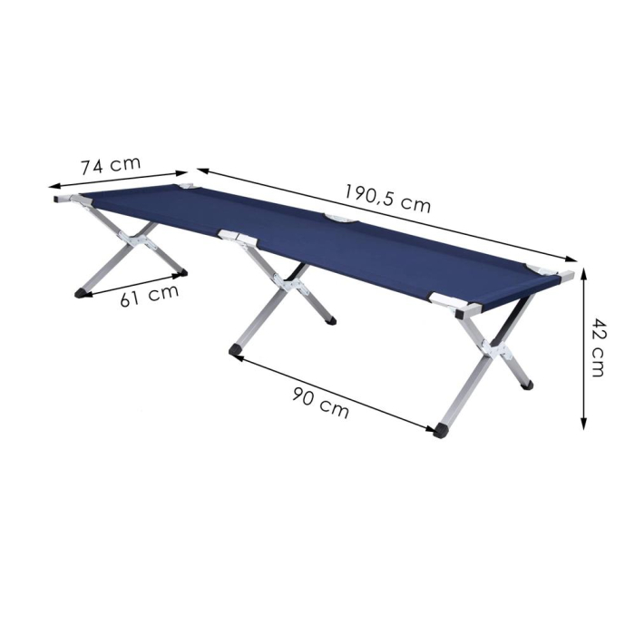 Pat pliant pentru camping, structura metalica, 190x74x42cm, 150kg, albastru marin [15]