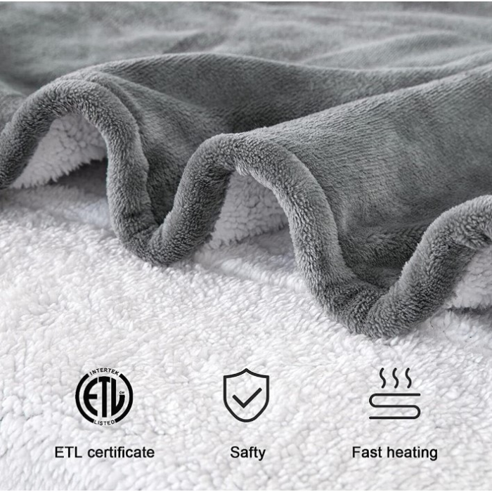 Patura Cu Incalzire Electrica, , 135 W, 180x130 cm, 6 Trepte De Incalzire, Flanel, Gri [9]