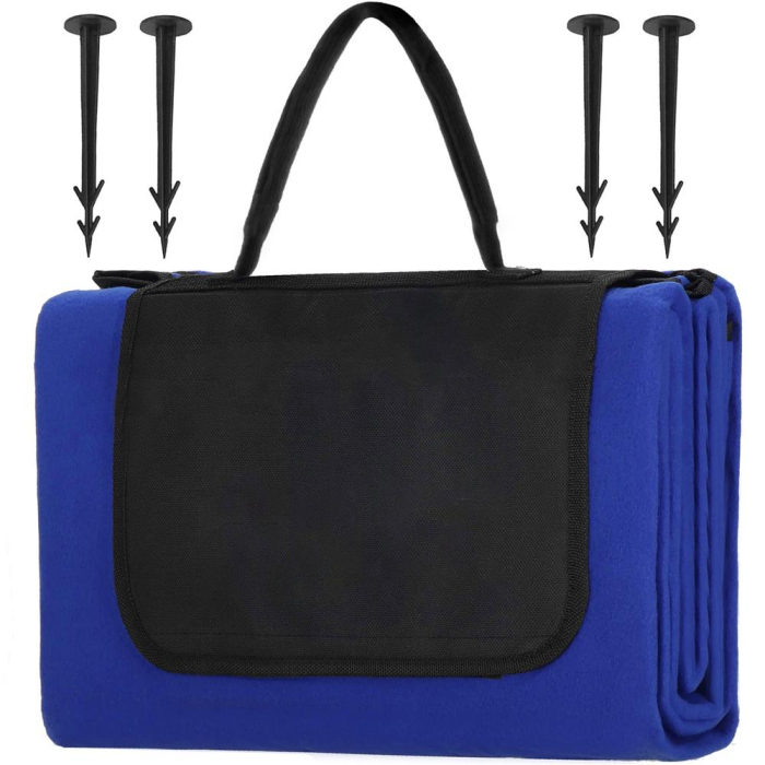 Patura pentru picnic sau plaja, cu folie izolatoare si maner, 135x150cm, albastru [2]