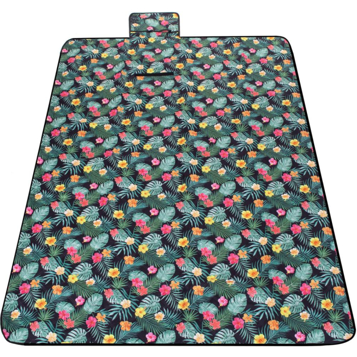 Patura pentru picnic sau plaja, cu folie izolatoare si maner, 200x200cm, negru floral [10]