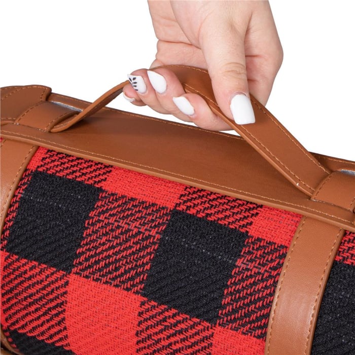 Patura pentru picnic sau plaja, cu folie izolatoare si maner, 150x200cm, rosu negru [4]