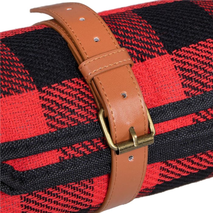 Patura pentru picnic sau plaja, cu folie izolatoare si maner, 150x200cm, rosu negru [3]