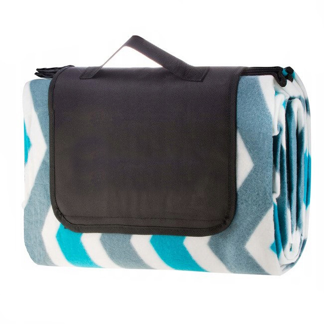 Patura pentru picnic sau plaja, cu folie izolatoare si maner, 160x200cm, alb albastru [4]