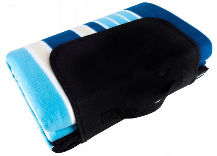 Patura pentru picnic sau plaja, cu folie izolatoare si maner, 200x200cm, alb albastru [4]