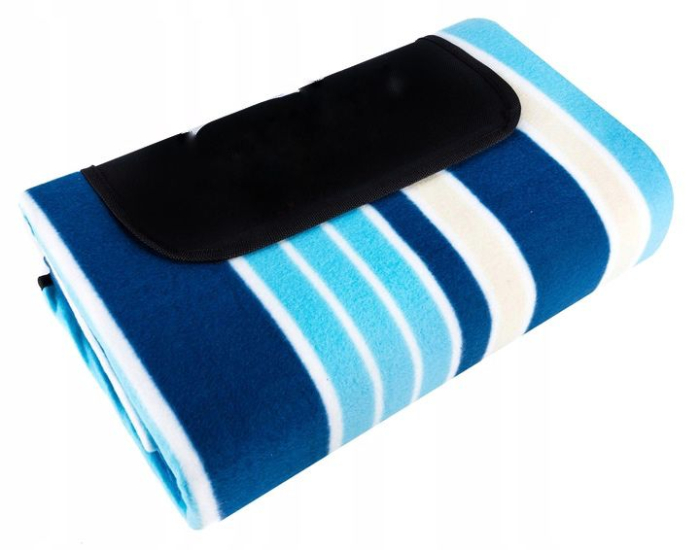 Patura pentru picnic sau plaja, cu folie izolatoare si maner, 200x200cm, alb albastru [5]