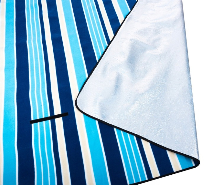 Patura pentru picnic sau plaja, cu folie izolatoare si maner, 200x200cm, alb albastru [11]