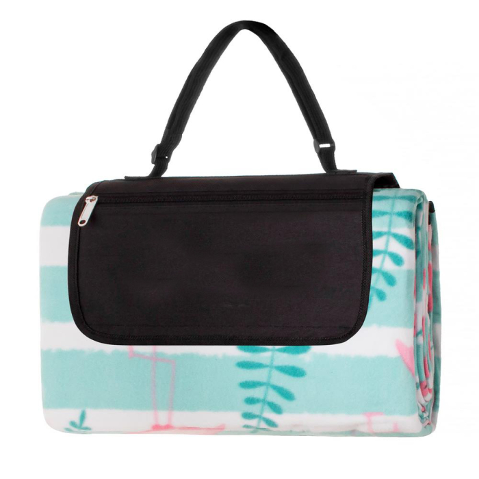 Patura pentru picnic sau plaja, cu folie izolatoare si maner, 200x200cm, flamingo, verde roz [9]