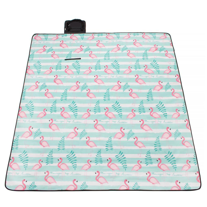 Patura pentru picnic sau plaja, cu folie izolatoare si maner, 200x200cm, flamingo, verde roz [2]
