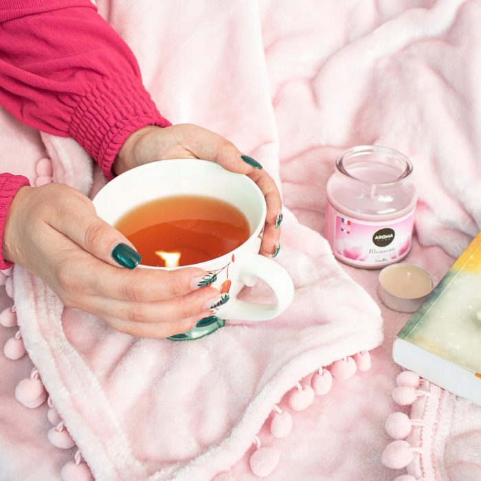 Patura pufoasa cu pampoane mici, 2 persoane, 200x220cm, roz [5]