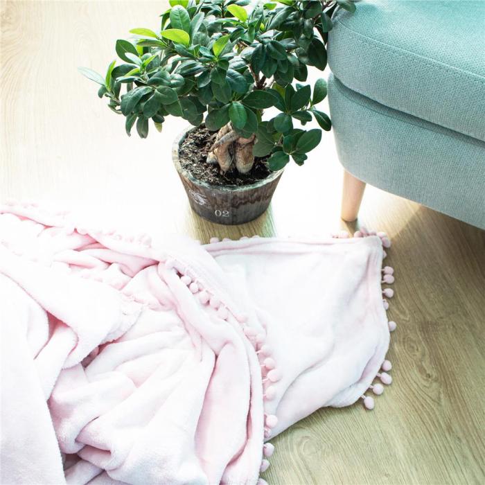 Patura pufoasa cu pampoane mici, 2 persoane, 200x220cm, roz [12]