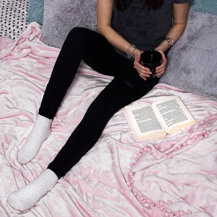 Patura pufoasa cu pampoane mici, 2 persoane, 200x220cm, roz [7]