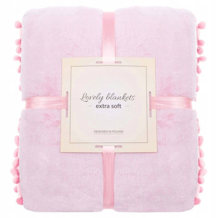Patura pufoasa cu pampoane mici, 2 persoane, 200x220cm, roz [1]