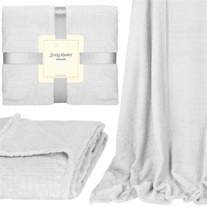 Patura pufoasa pentru 2 persoane, 2 fete, model in relief, 170x210cm, gri deschis [13]