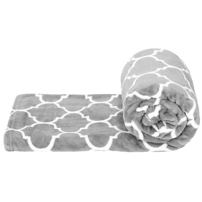 Patura pufoasa pentru 2 persoane, 200x220cm, cu model trifoi marocan, gri [4]