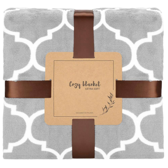 Patura pufoasa pentru 2 persoane, 200x220cm, cu model trifoi marocan, gri [1]