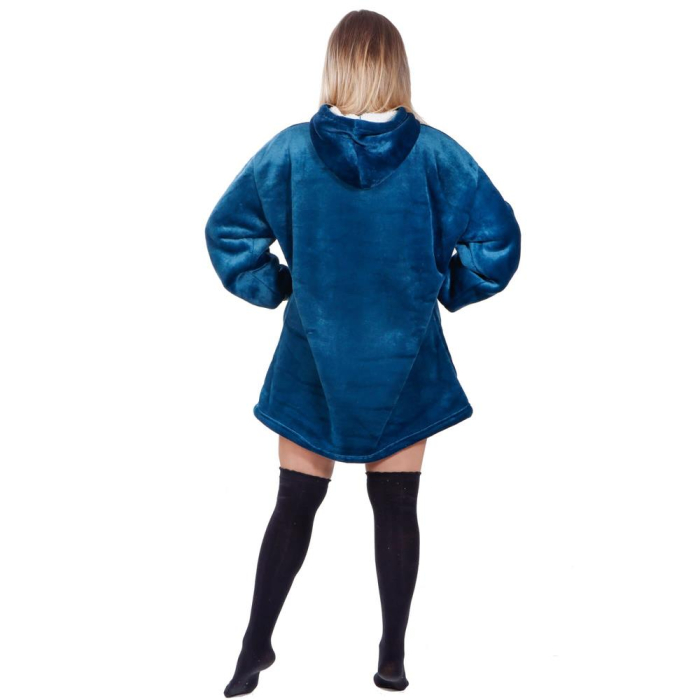 Patura tip hanorac, cu maneci, gluga si buzunare, material plus, marime universala, albastra [26]