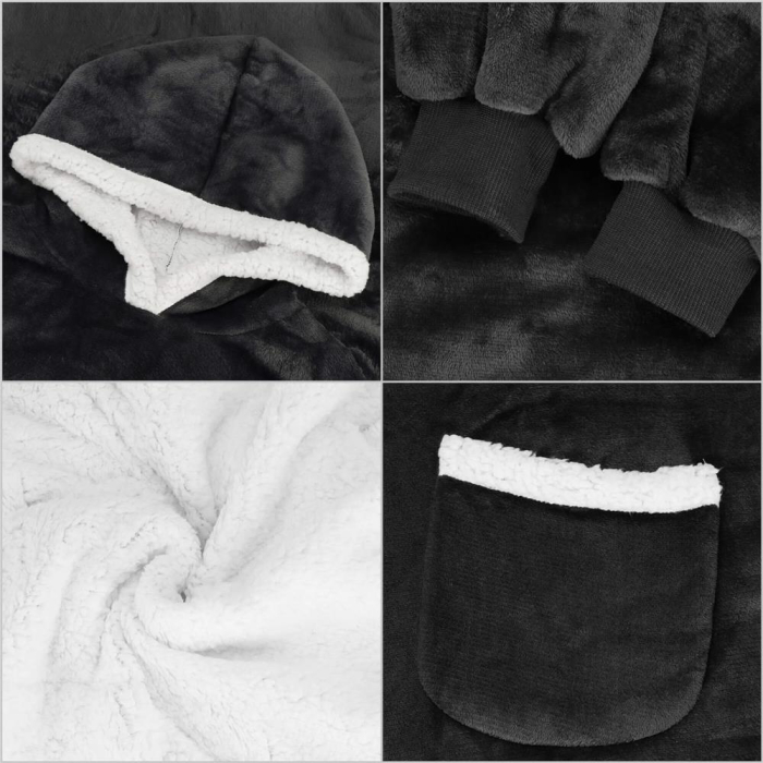 Patura tip hanorac, cu maneci, gluga si buzunare, material plus, marime universala, grafit [20]