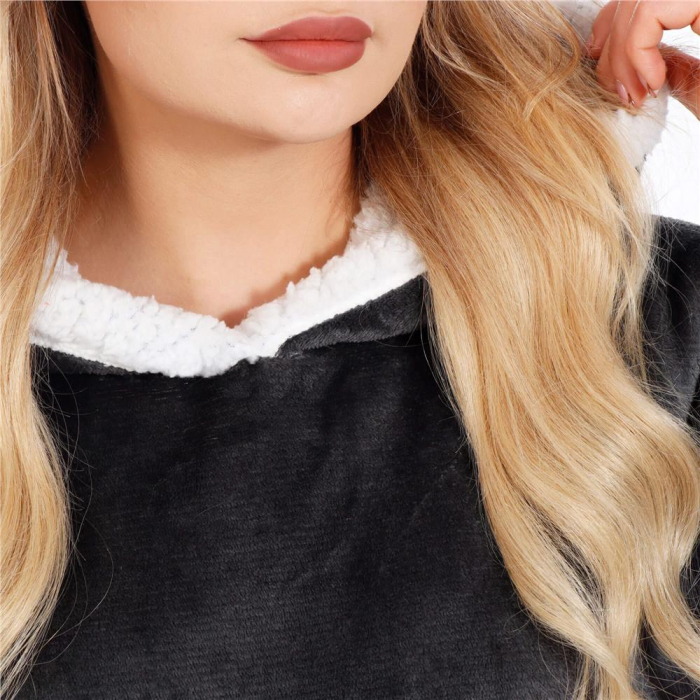 Patura tip hanorac, cu maneci, gluga si buzunare, material plus, marime universala, grafit [5]