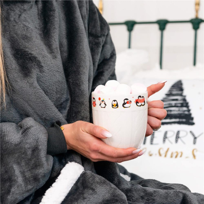 Patura tip hanorac, cu maneci, gluga si buzunare, material plus, marime universala, gri [28]