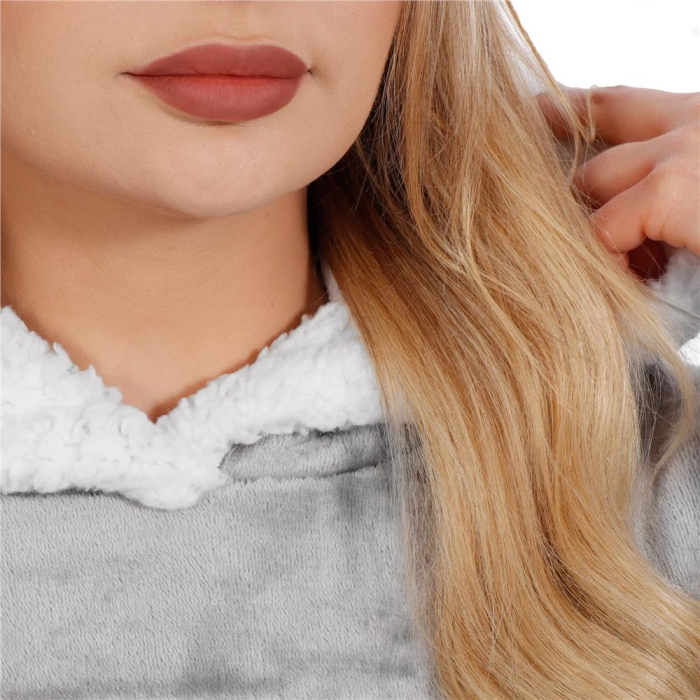 Patura tip hanorac, cu maneci, gluga si buzunare, material plus, marime universala, gri [7]