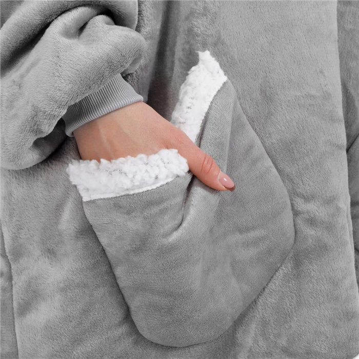 Patura tip hanorac, cu maneci, gluga si buzunare, material plus, marime universala, gri [5]