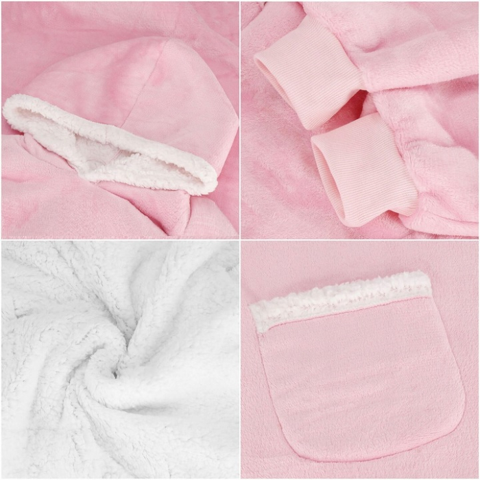 Patura tip hanorac, cu maneci, gluga si buzunare, material plus, marime universala, roz [5]