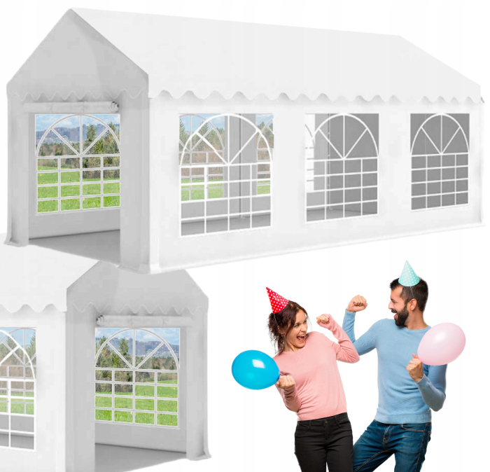 Pavilion de gradina profesional, cu cadru otel 38 mm, acoperis impermeabil 450g/m2, 6x3x2,8 m, alb [4]