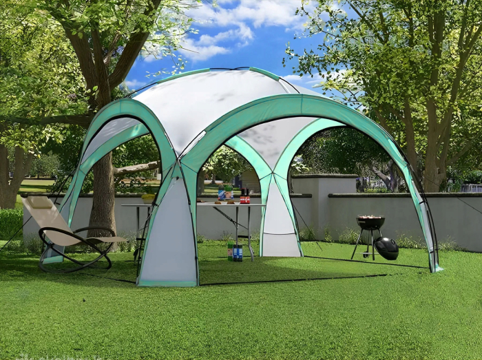 Pavilion gradina 350x350x230 cm, structura fibra de sticla, acoperis poliester impermeabil, verde cu alb [7]