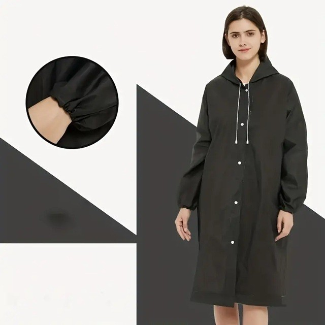 Pelerina de Ploaie, , pentru Adulti 150-180 cm, din EVA, Impermeabila, Rezistenta la Vant, Inchidere cu Capse, 140 g, Negru [4]