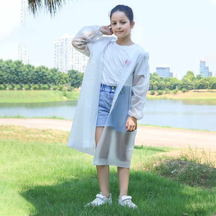 Pelerina de Ploaie, , pentru Copii 100-145 cm, din EVA, Impermeabila, Inchidere cu Capse, Alb [2]