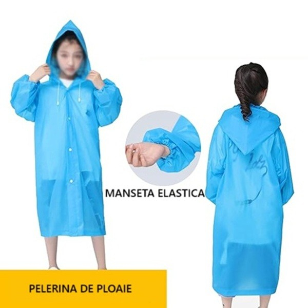 Pelerina de Ploaie, , pentru Copii 100-145 cm, din EVA, Impermeabila, Inchidere cu Capse, Albastru [3]