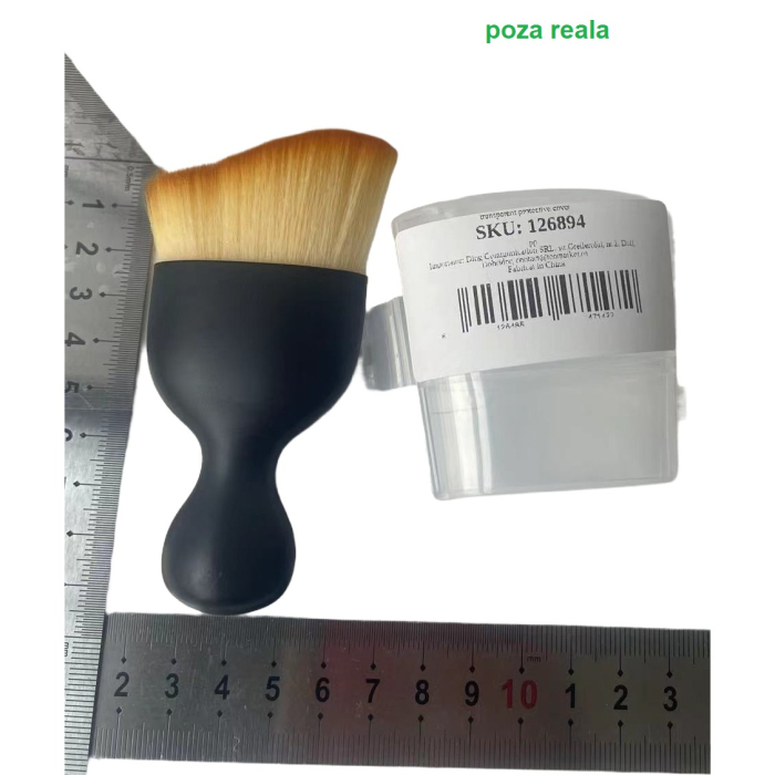 Pensula Multifunctionala, , Pentru Machiaj sau Indepartat Praful din Masina, Par Sintetic, cu Capac de Protectie, Negru [2]