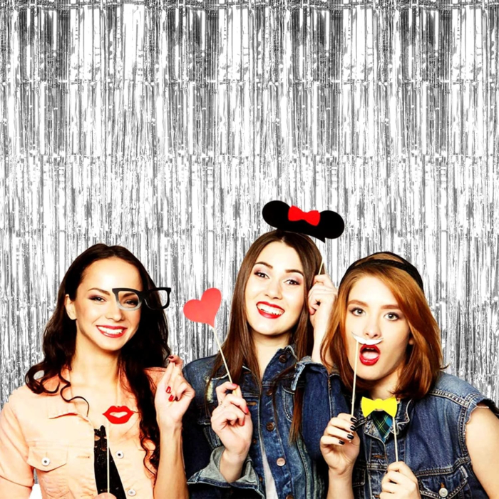 Perdea Franjurata, , Model Decor Petrecere, pentru Fundal de Poze, Amenajare Colorata a Petrecerii, Dimensiune 100x200 cm, Argintiu [4]