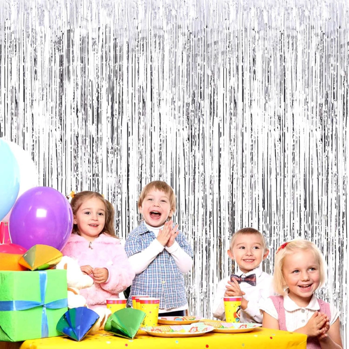 Perdea Franjurata, , Model Decor Petrecere, pentru Fundal de Poze, Amenajare Colorata a Petrecerii, Dimensiune 100x200 cm, Argintiu [5]