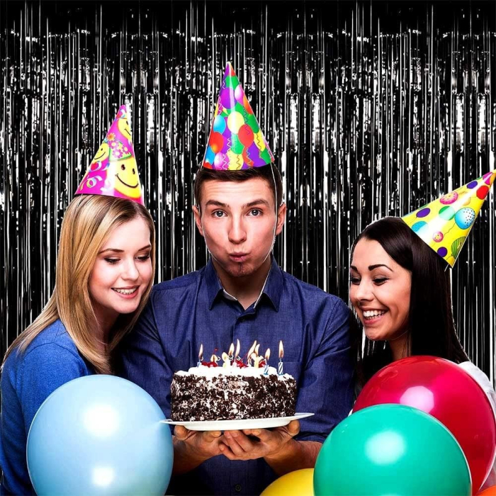 Perdea Franjurata, , Model Decor Petrecere, pentru Fundal de Poze, Amenajare Colorata a Petrecerii, Dimensiune 100x200 cm, Negru [4]