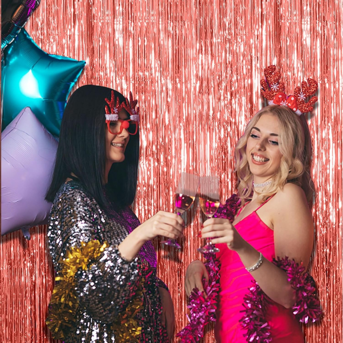 Perdea Franjurata, , Model Decor Petrecere, pentru Fundal de Poze, Amenajare Colorata a Petrecerii, Dimensiune 100x200 cm, Rose Gold [4]