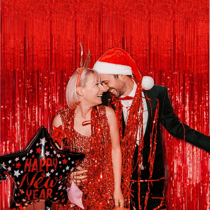 Perdea Franjurata, , Model Decor Petrecere, pentru Fundal de Poze, Amenajare Colorata a Petrecerii, Dimensiune 100x200 cm, Rosu [9]