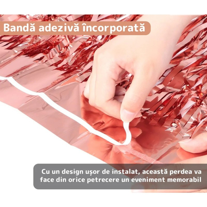 Perdea Franjurata, , Model Decor Petrecere, pentru Fundal de Poze, Amenajare Colorata a Petrecerii, Dimensiune 100x200 cm, Roz Auriu [5]