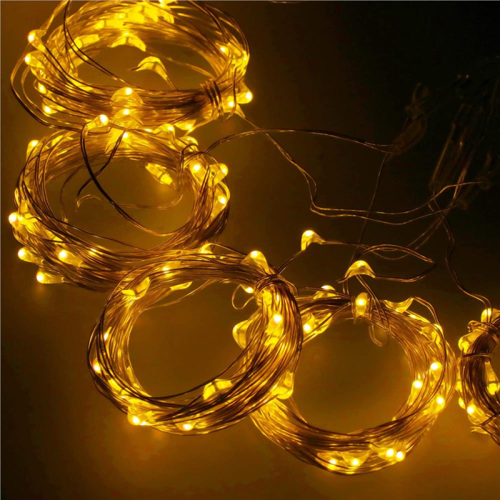 Perdea luminoasa 300 LED-uri, 3m, pentru interior/exterior, telecomanda, iluminare galbena [9]