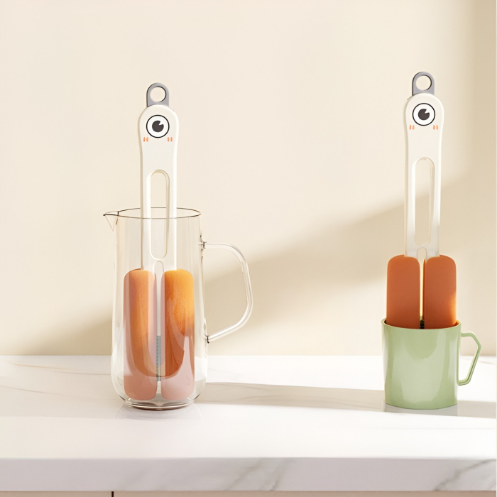 Perie de Curatat Pahare, Cani, Sticle, , cu Maner Lung si Burete, Accesorii pentru Spalarea Paielor si Capacelor, usor de Agatat, 27.5x11.4x6cm, Alb [6]