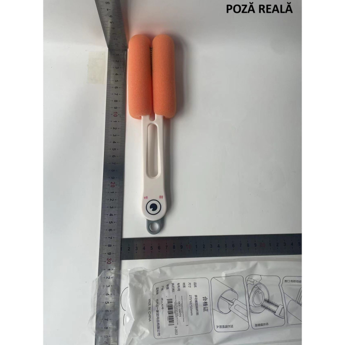 Perie de Curatat Pahare, Cani, Sticle, , cu Maner Lung si Burete, Accesorii pentru Spalarea Paielor si Capacelor, usor de Agatat, 27.5x11.4x6cm, Alb [2]