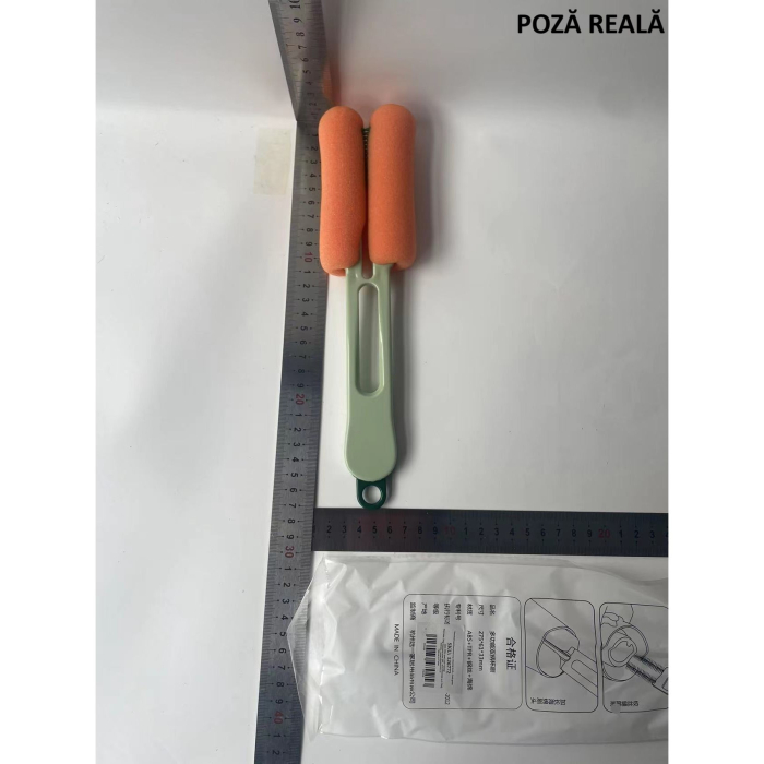 Perie de Curatat Pahare, Cani, Sticle, , cu Maner Lung si Burete, Accesorii pentru Spalarea Paielor si Capacelor, usor de Agatat, 27.5x11.4x6cm, Verde [2]