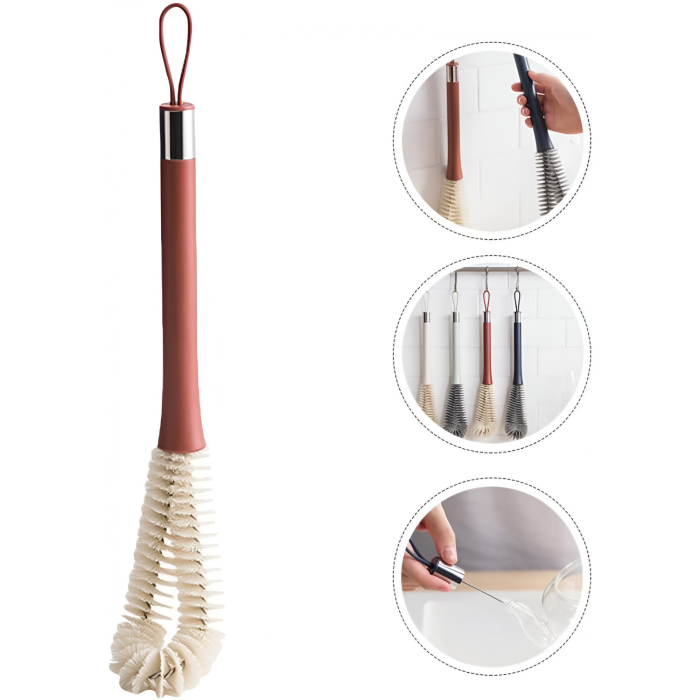 Perie de Curatat Pahare, Sticle, Biberoane, , cu Maner Lung, Uz Casnic, Silicon, Ergonomic, 3.9x5.4x38.5cm, Rosu [3]