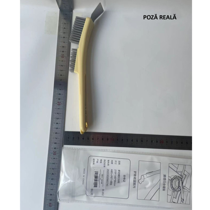 Perie de Sarma pentru Bucatarie, , din Doua Bucati, Maner Lung cu Gaura de Prindere, Peri din Otel, Anti-Reziduu, Anti-Murdarie, 24.5x2.7x6.7cm, Galben [7]