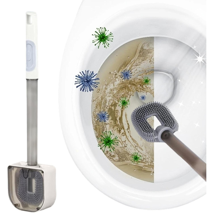 Perie de Toaleta, , cu Recipient pentru Detergent, din Plastic+TPR, Montare fara Perforare, 40 x 9 cm, Alb [2]