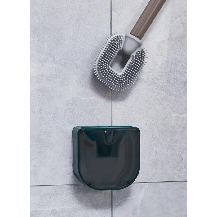 Perie de Toaleta, , cu Recipient pentru Detergent, din Plastic+TPR, Montare fara Perforare, 40 x 9 cm, Verde [4]