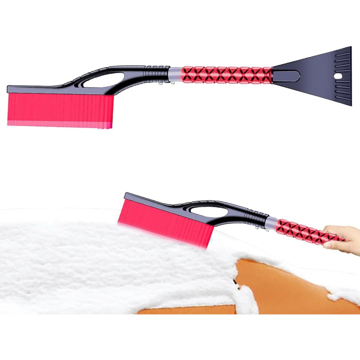 Perie de Zapada cu Racleta pentru Masina, , Multifunctionala, Demontabila, cu Maner Antiderapant, Aluminiu, Plastic, Fragmentarea Ghetii de pe Parbriz, Solutia pentru Iarna, pentru Dezghetare, 68x24x11.1 cm, Rosu [2]