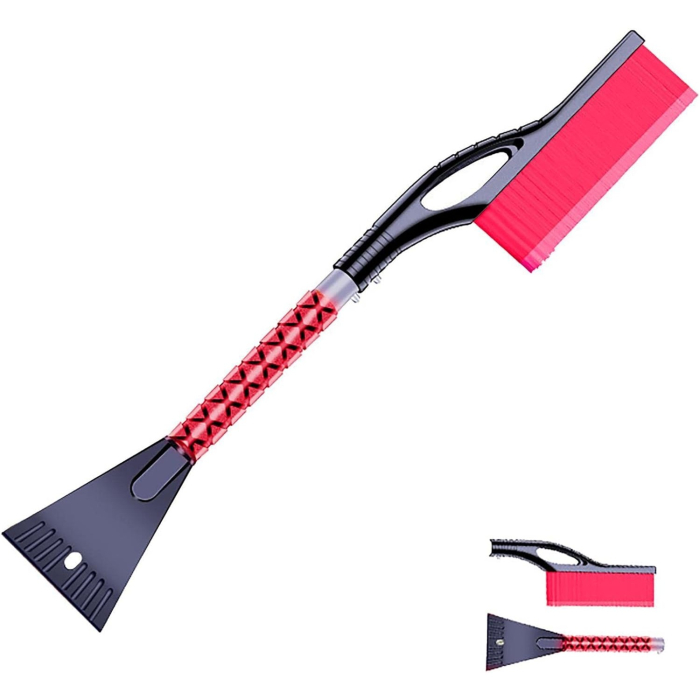 Perie de Zapada cu Racleta pentru Masina, , Multifunctionala, Demontabila, cu Maner Antiderapant, Aluminiu, Plastic, Fragmentarea Ghetii de pe Parbriz, Solutia pentru Iarna, pentru Dezghetare, 68x24x11.1 cm, Rosu [9]