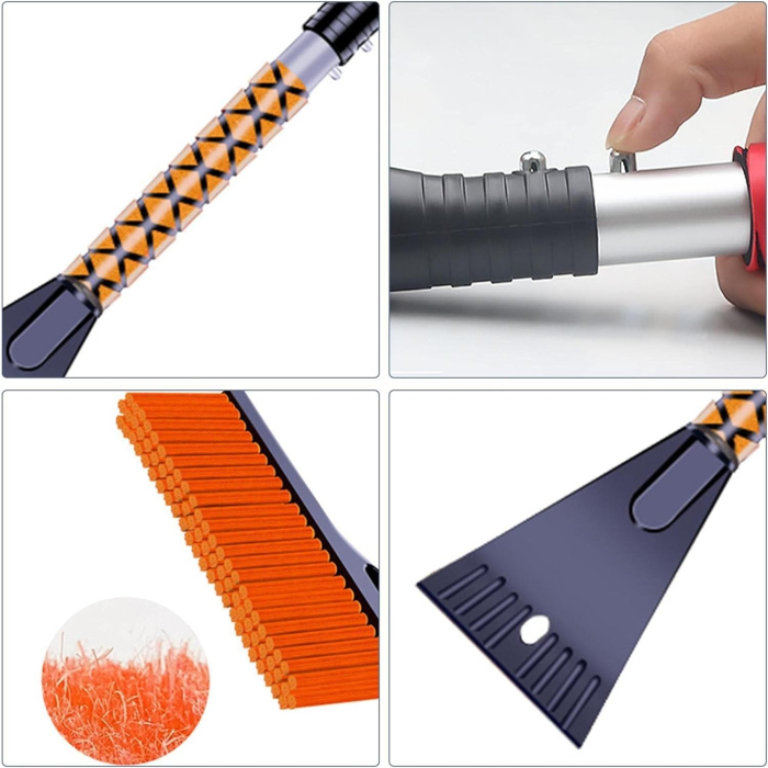 Perie de Zapada cu Racleta pentru Masina, , Multifunctionala, Demontabila, cu Maner Antiderapant, Aluminiu, Plastic, Fragmentarea Ghetii de pe Parbriz, Solutia pentru Iarna, pentru Dezghetare, 68x24x11.1 cm, Portocaliu [7]